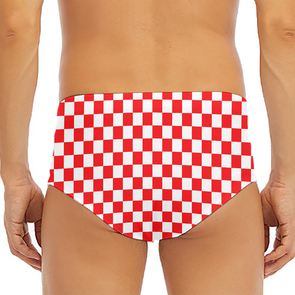 Red And White Checkered Pattern Print Men's Triangle Swim Briefs