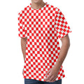 Red And White Checkered Pattern Print Men's Velvet T-Shirt