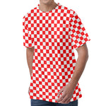 Red And White Checkered Pattern Print Men's Velvet T-Shirt