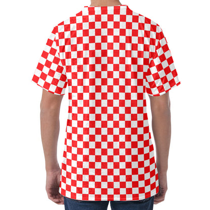 Red And White Checkered Pattern Print Men's Velvet T-Shirt
