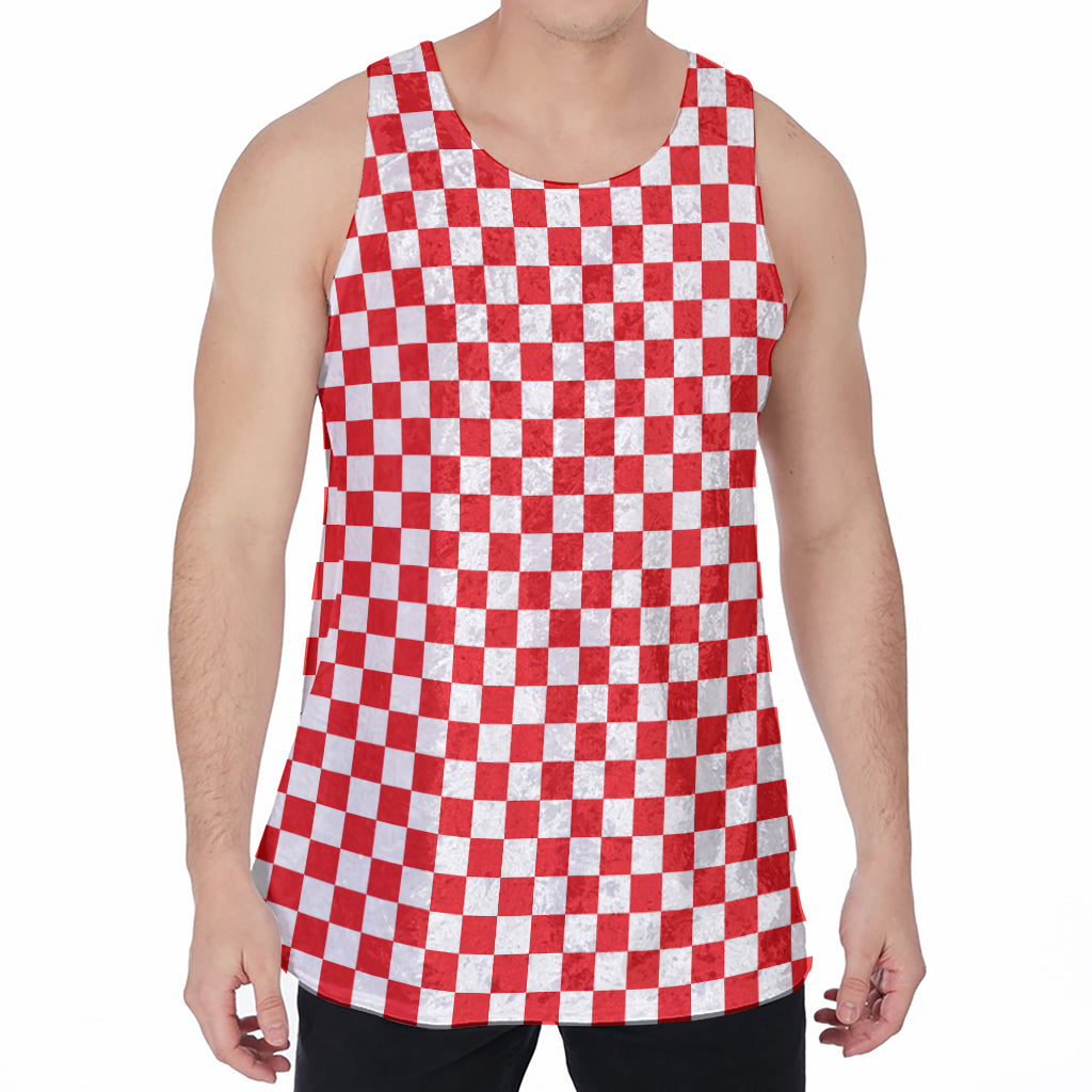 Red And White Checkered Pattern Print Men's Velvet Tank Top