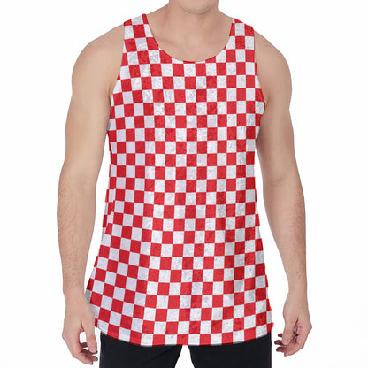 Red And White Checkered Pattern Print Men's Velvet Tank Top