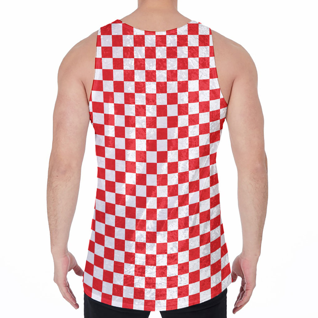 Red And White Checkered Pattern Print Men's Velvet Tank Top
