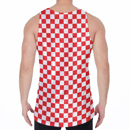 Red And White Checkered Pattern Print Men's Velvet Tank Top