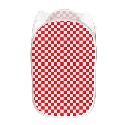 Red And White Checkered Pattern Print Mesh Laundry Hamper