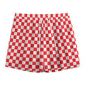 Red And White Checkered Pattern Print Mesh Shorts