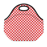 Red And White Checkered Pattern Print Neoprene Lunch Bag