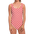 Red And White Checkered Pattern Print One Piece Swimsuit