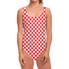 Red And White Checkered Pattern Print One Piece Swimsuit