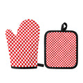 Red And White Checkered Pattern Print Oven Mitt And Pot Holder Set