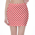 Red And White Checkered Pattern Print Pencil Mini Skirt