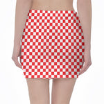 Red And White Checkered Pattern Print Pencil Mini Skirt