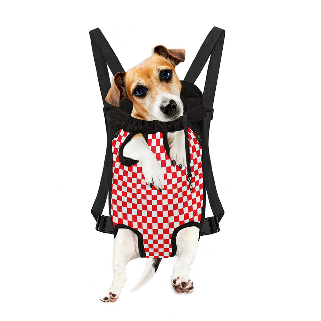 Red And White Checkered Pattern Print Pet Carrier Backpack
