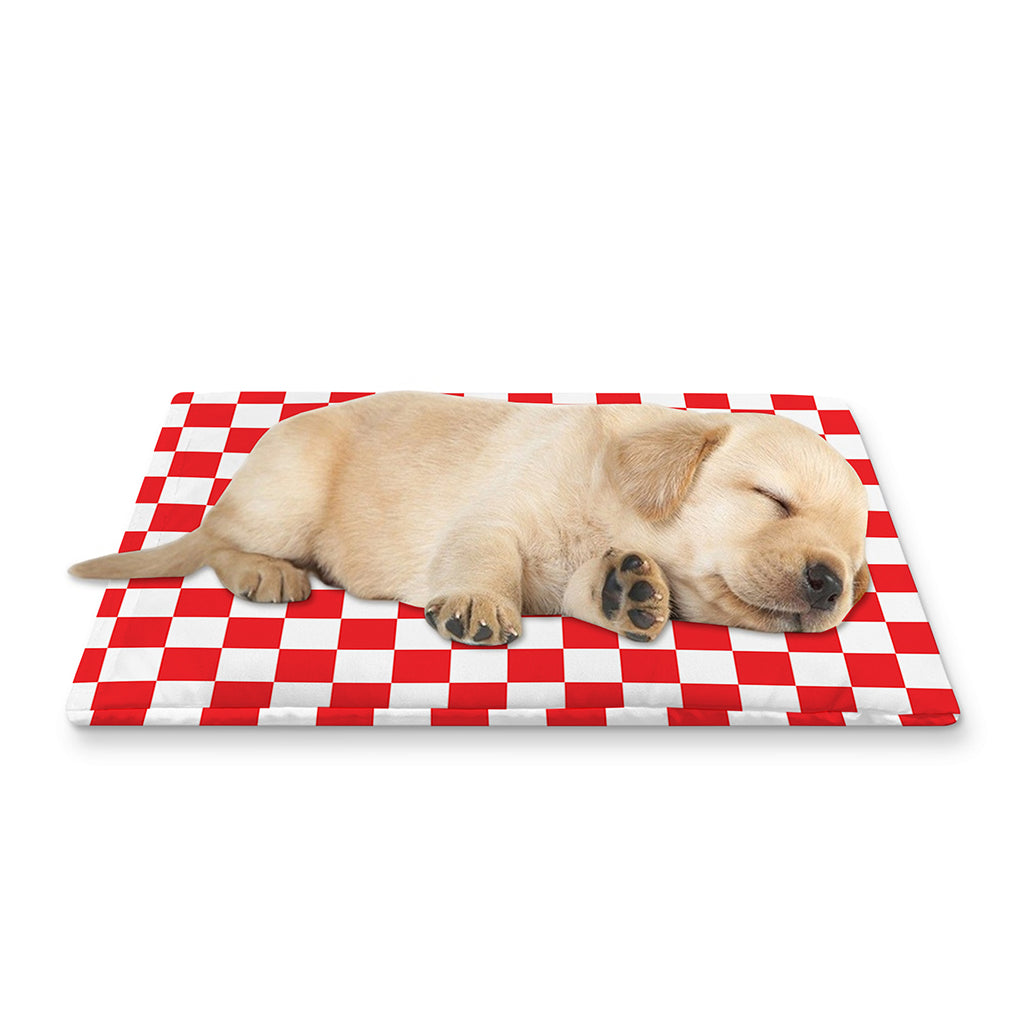 Red And White Checkered Pattern Print Pet Cooling Mat Cover