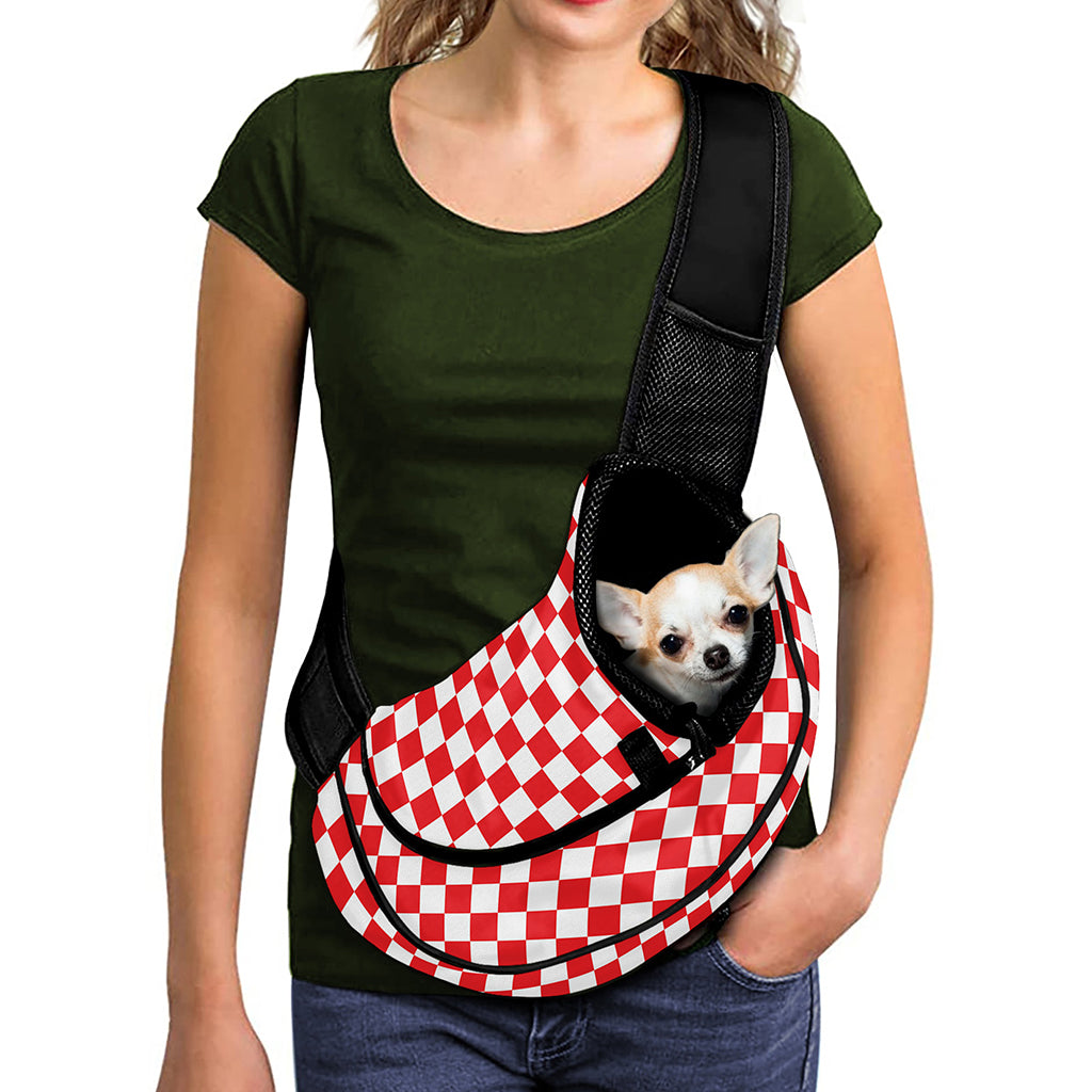 Red And White Checkered Pattern Print Pet Sling Carrier