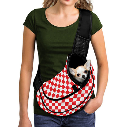 Red And White Checkered Pattern Print Pet Sling Carrier