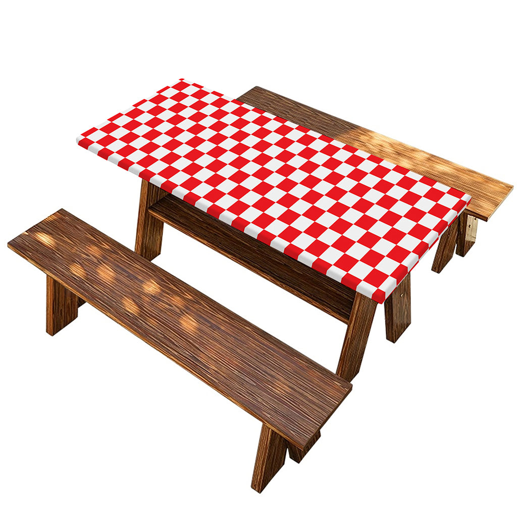 Red And White Checkered Pattern Print Picnic Table Cover