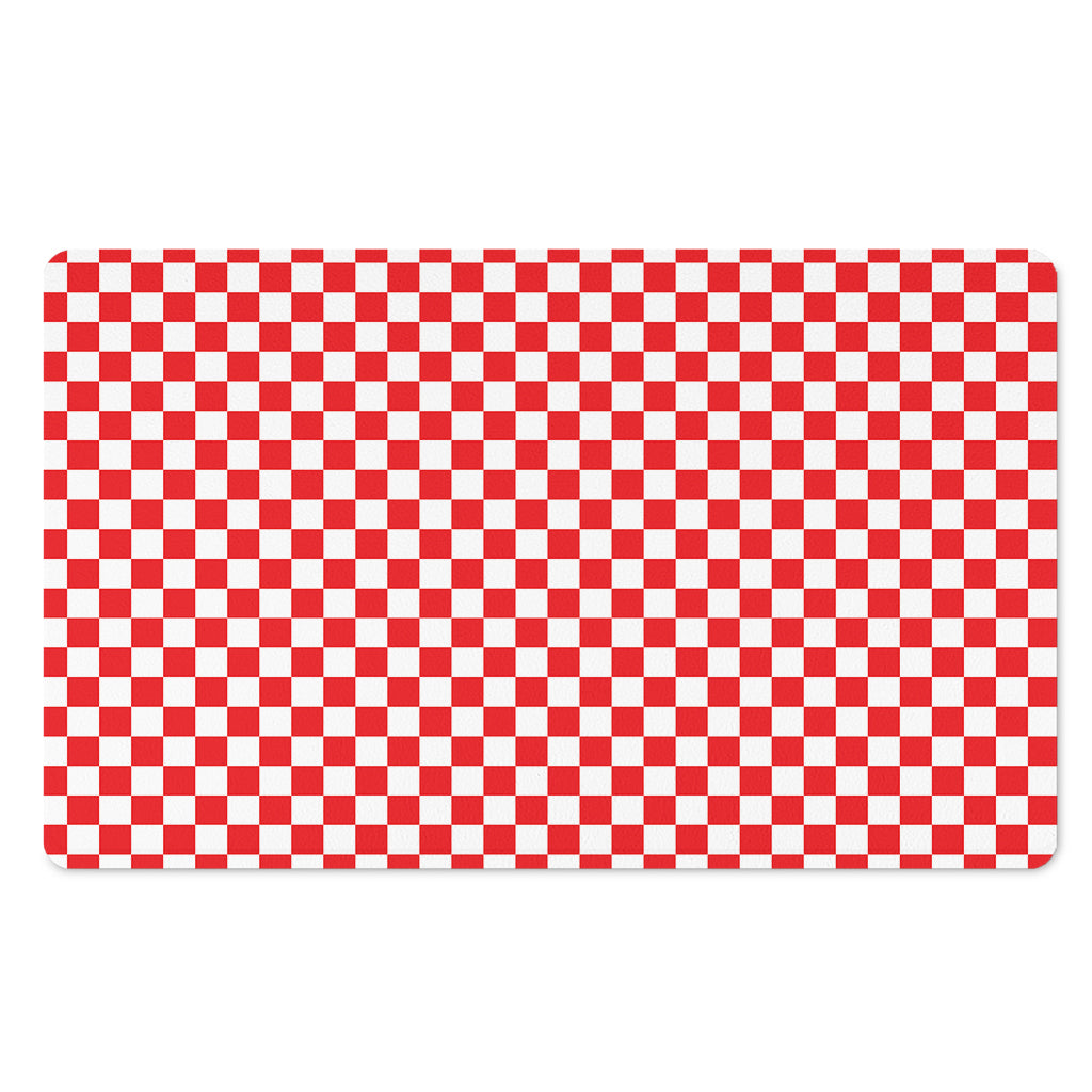 Red And White Checkered Pattern Print Polyester Doormat