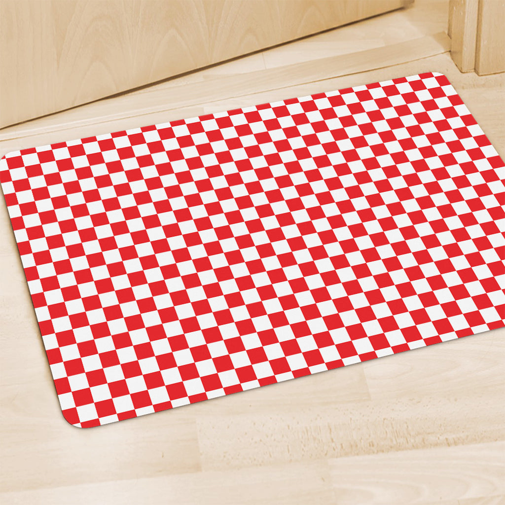 Red And White Checkered Pattern Print Polyester Doormat