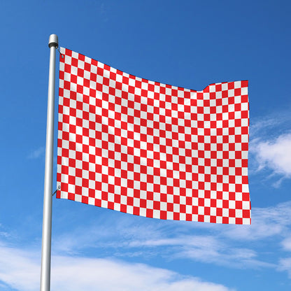 Red And White Checkered Pattern Print Polyester Flag