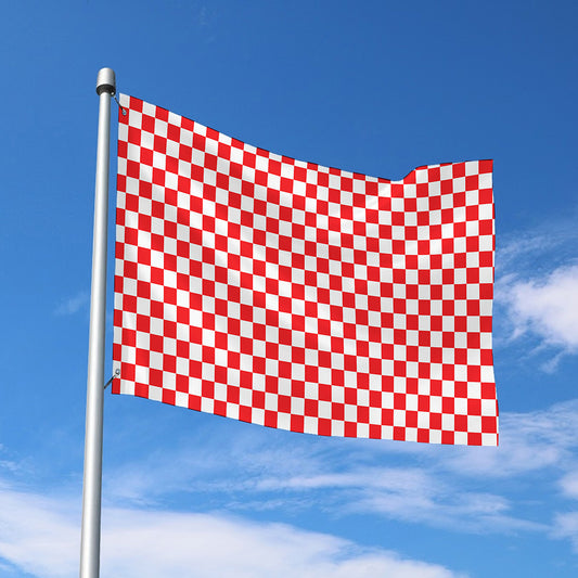 Red And White Checkered Pattern Print Polyester Flag