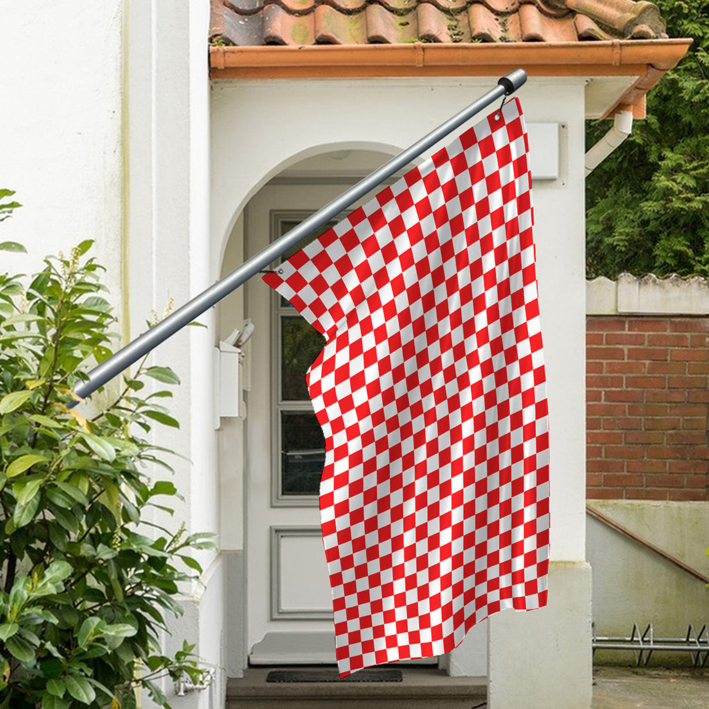 Red And White Checkered Pattern Print Polyester Flag