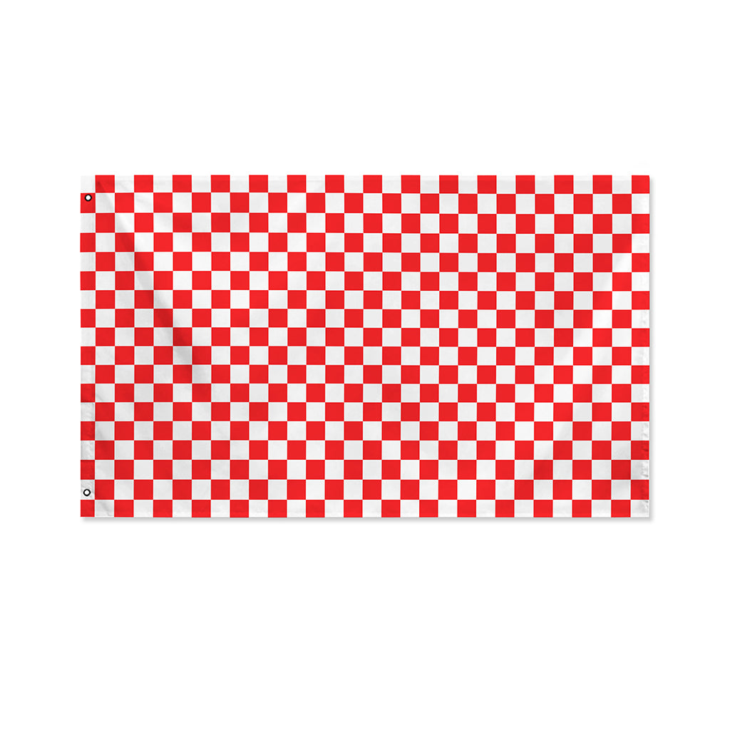 Red And White Checkered Pattern Print Polyester Flag