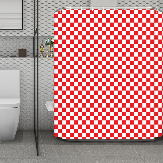 Red And White Checkered Pattern Print Polyester Shower Curtain