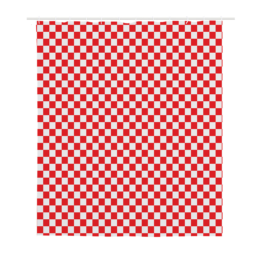Red And White Checkered Pattern Print Polyester Shower Curtain