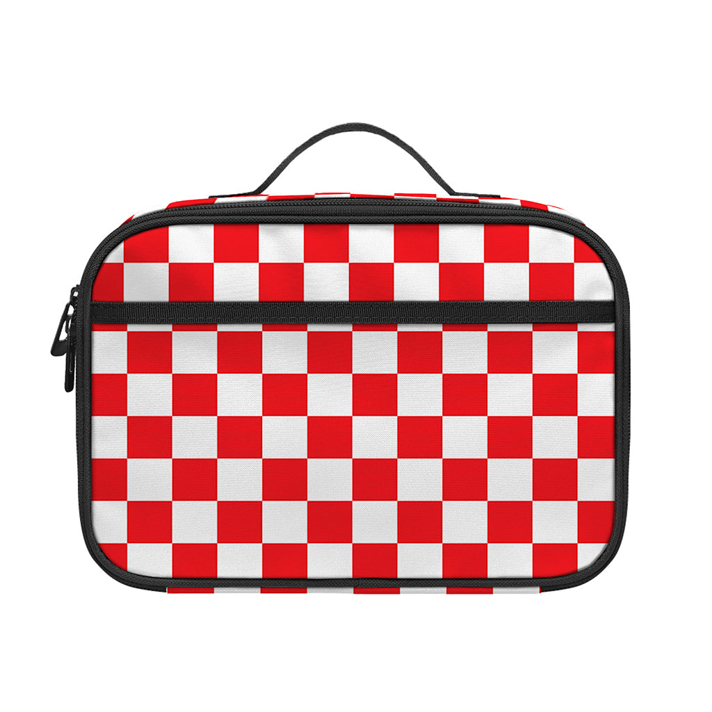 Red And White Checkered Pattern Print Portable Lunch Bag