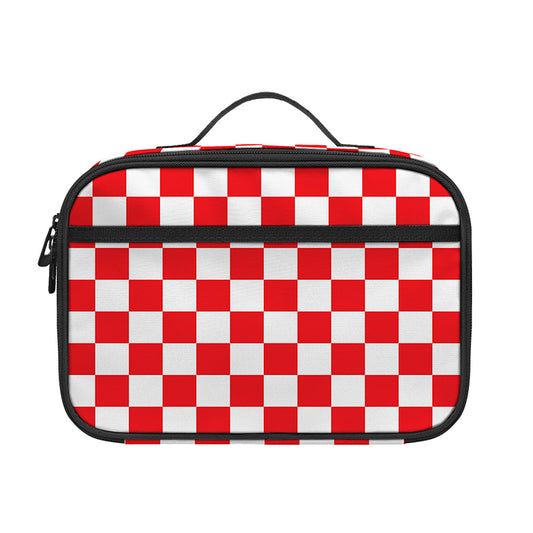 Red And White Checkered Pattern Print Portable Lunch Bag