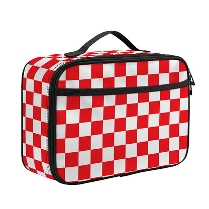 Red And White Checkered Pattern Print Portable Lunch Bag