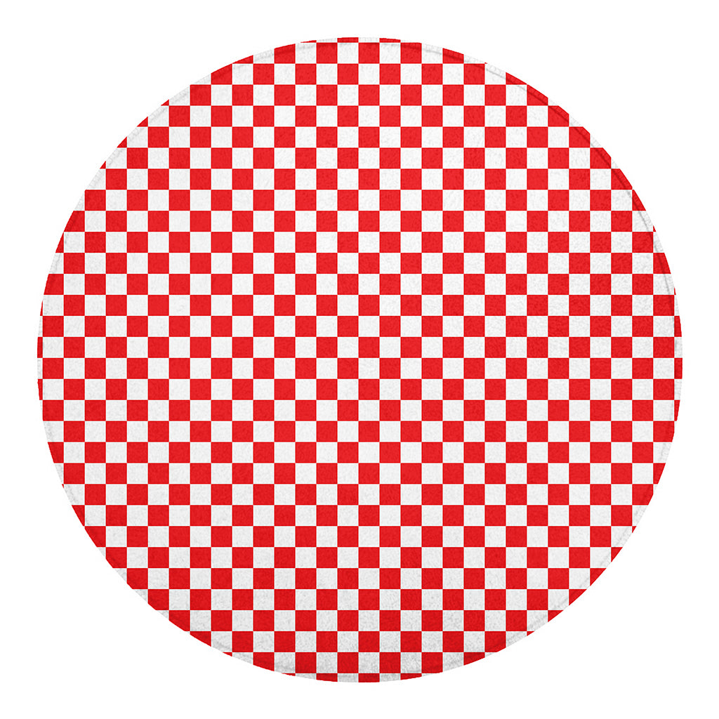 Red And White Checkered Pattern Print Round Blanket