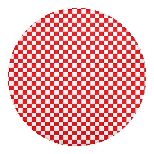 Red And White Checkered Pattern Print Round Blanket