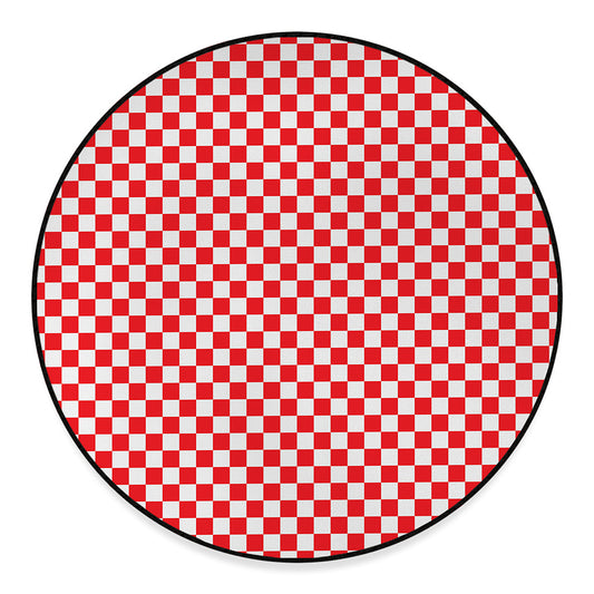 Red And White Checkered Pattern Print Round Floor Mat