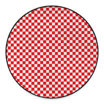 Red And White Checkered Pattern Print Round Floor Mat