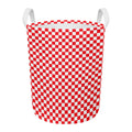 Red And White Checkered Pattern Print Round Laundry Basket