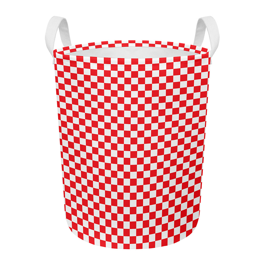 Red And White Checkered Pattern Print Round Laundry Basket