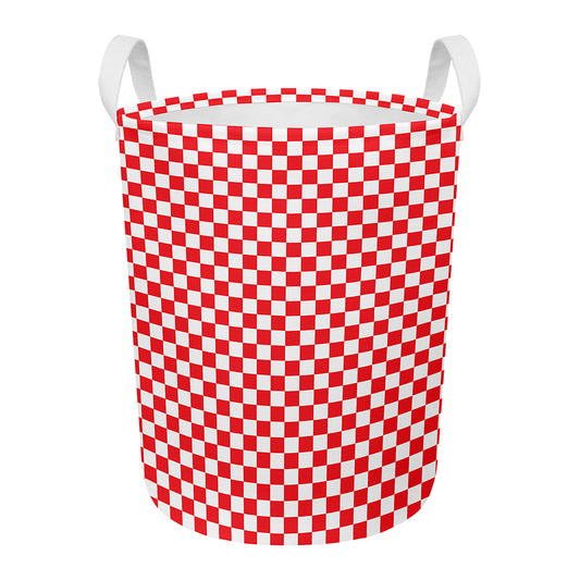 Red And White Checkered Pattern Print Round Laundry Basket