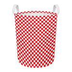 Red And White Checkered Pattern Print Round Laundry Basket