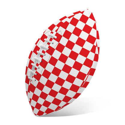 Red And White Checkered Pattern Print Rugby Ball