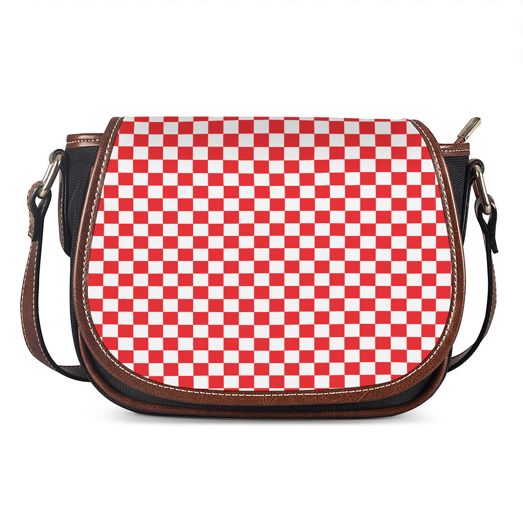 Red And White Checkered Pattern Print Saddle Bag