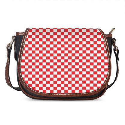 Red And White Checkered Pattern Print Saddle Bag