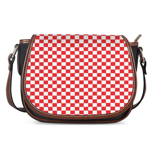 Red And White Checkered Pattern Print Saddle Bag