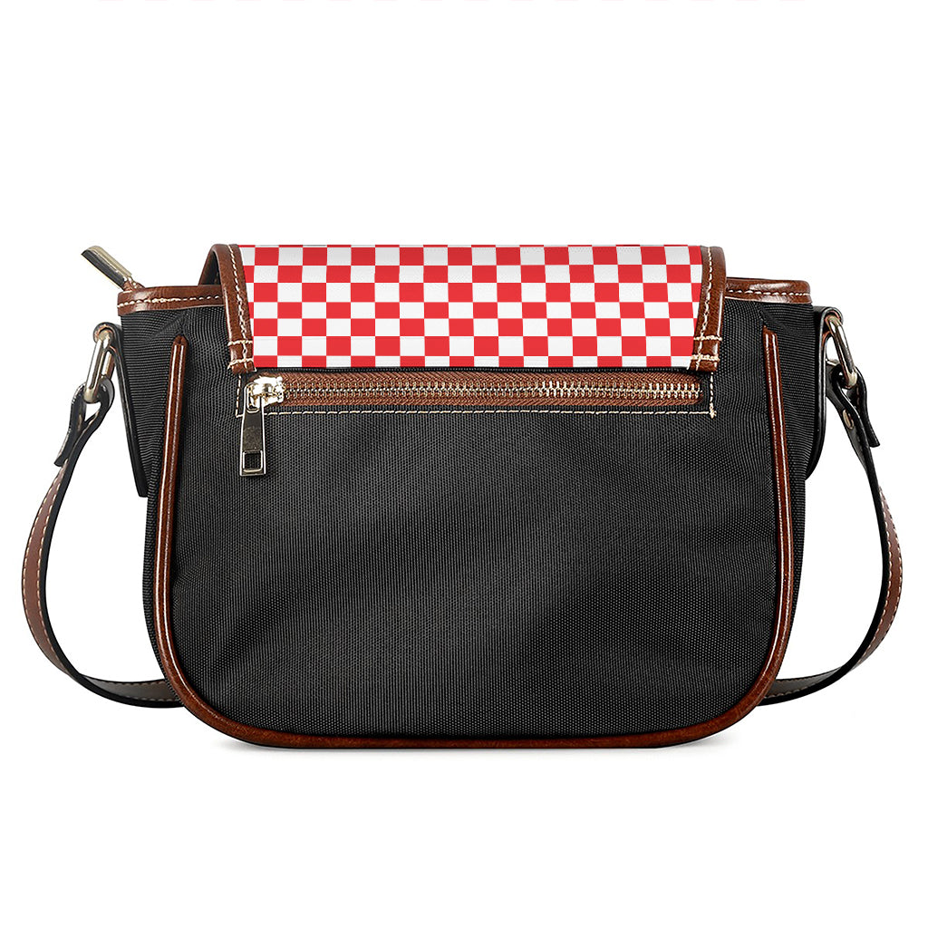 Red And White Checkered Pattern Print Saddle Bag