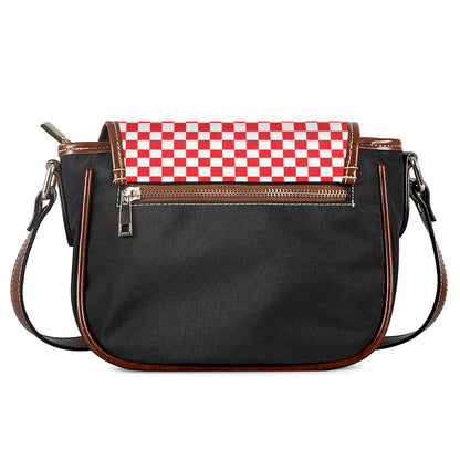 Red And White Checkered Pattern Print Saddle Bag