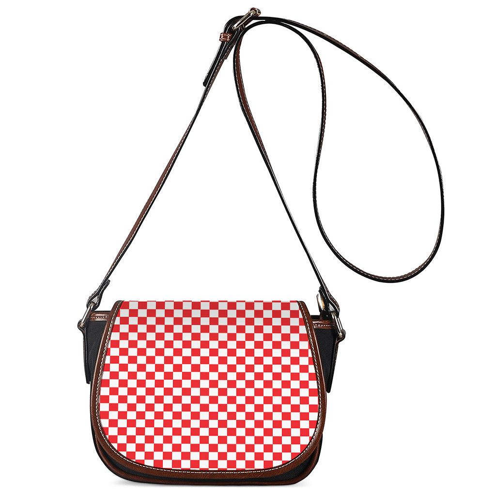 Red And White Checkered Pattern Print Saddle Bag