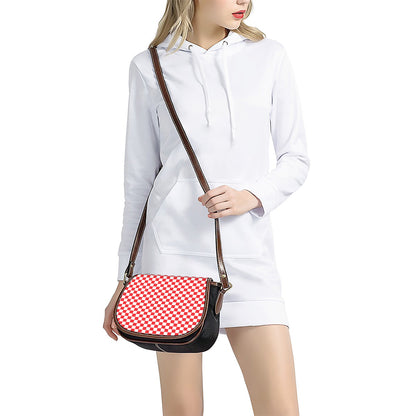 Red And White Checkered Pattern Print Saddle Bag