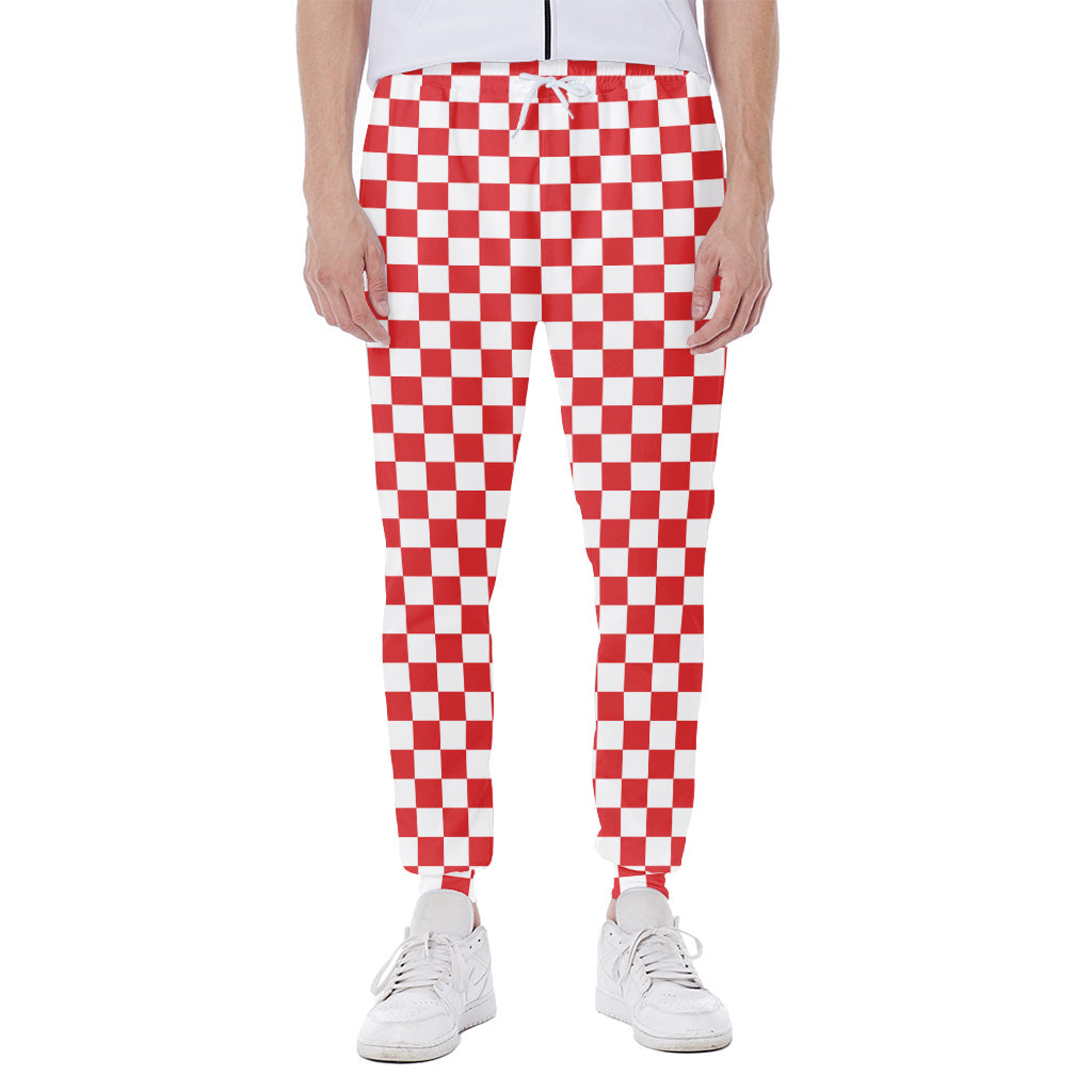 Red And White Checkered Pattern Print Scuba Joggers