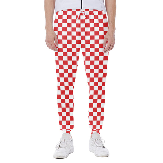 Red And White Checkered Pattern Print Scuba Joggers